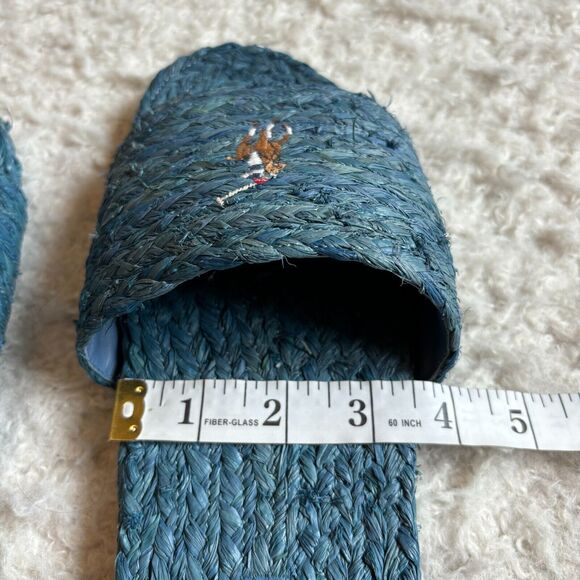 Polo Ralph Lauren Womens US 11 EU 43 Raffia Sandal Sheep Leather Blue Boho Beach - Picture 13 of 14